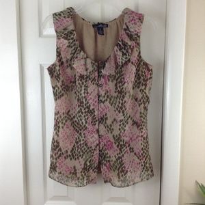 Willi Smith Ruffle Neck Reptile Print Chiffon Top